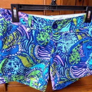 Lilly Pulitzer callahan shorts cattitude cat blue gteen Size 0